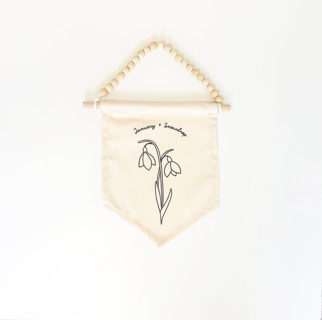 January Birth Month Hang Sign: Snowdrop Flower