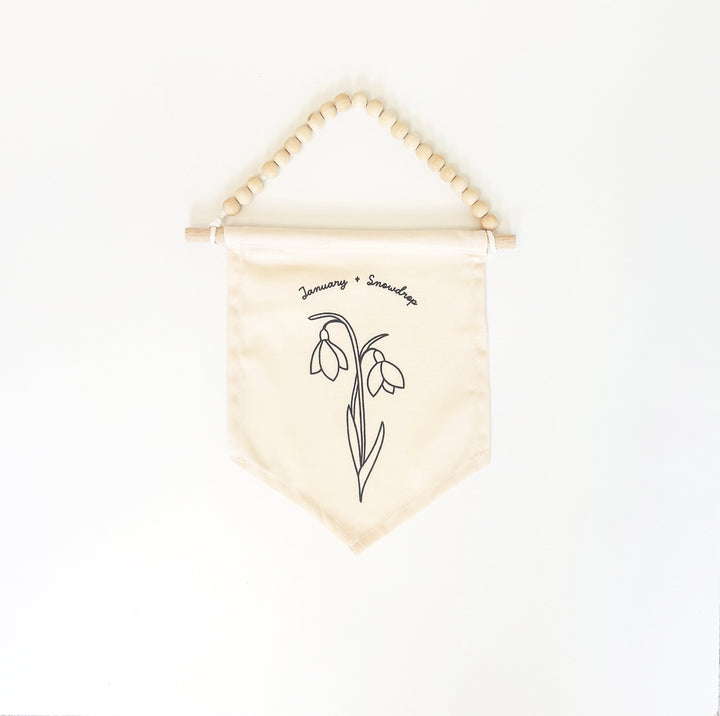 January Birth Month Hang Sign: Snowdrop Flower