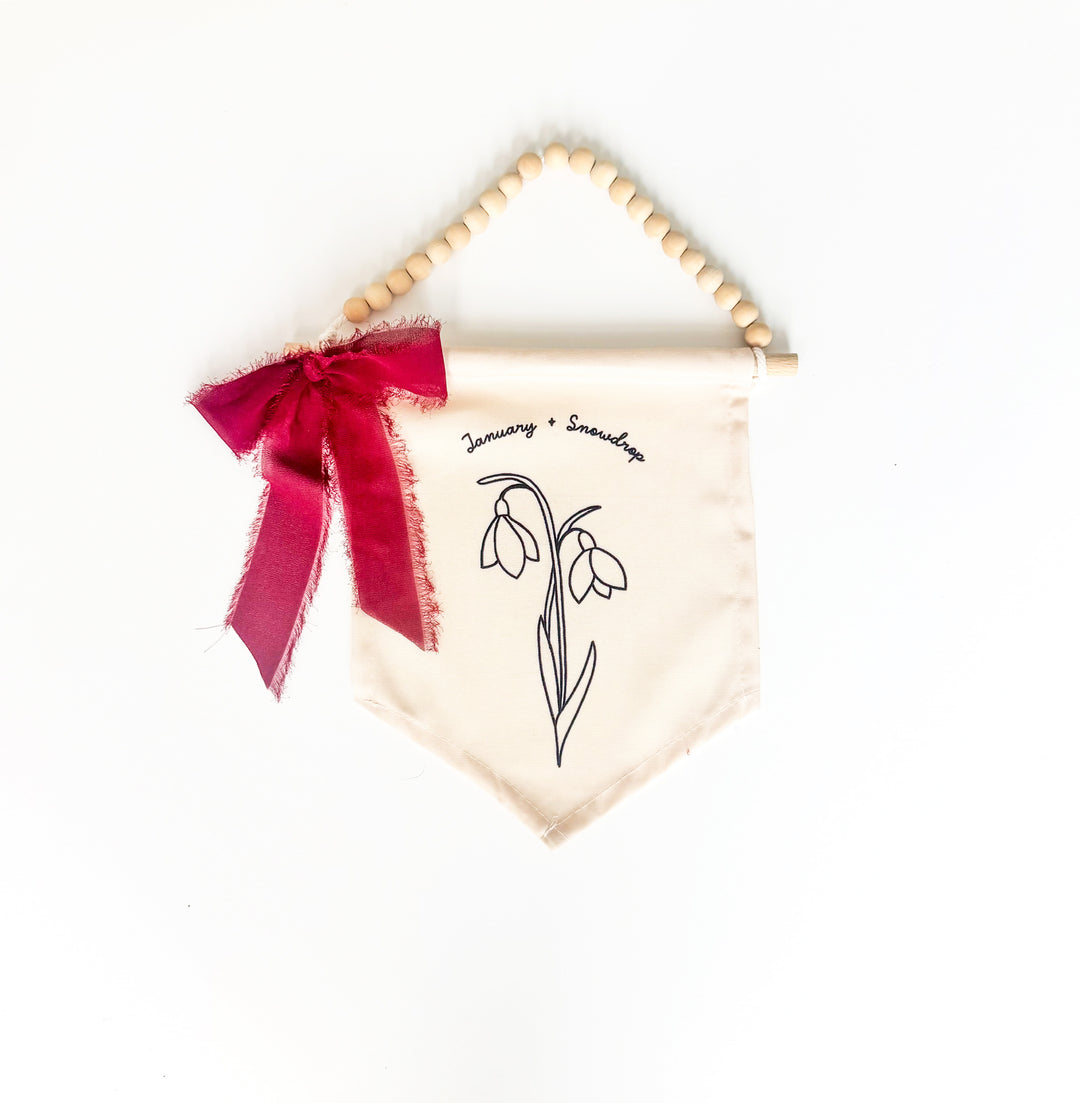 January Birth Month Hang Sign: Snowdrop Flower