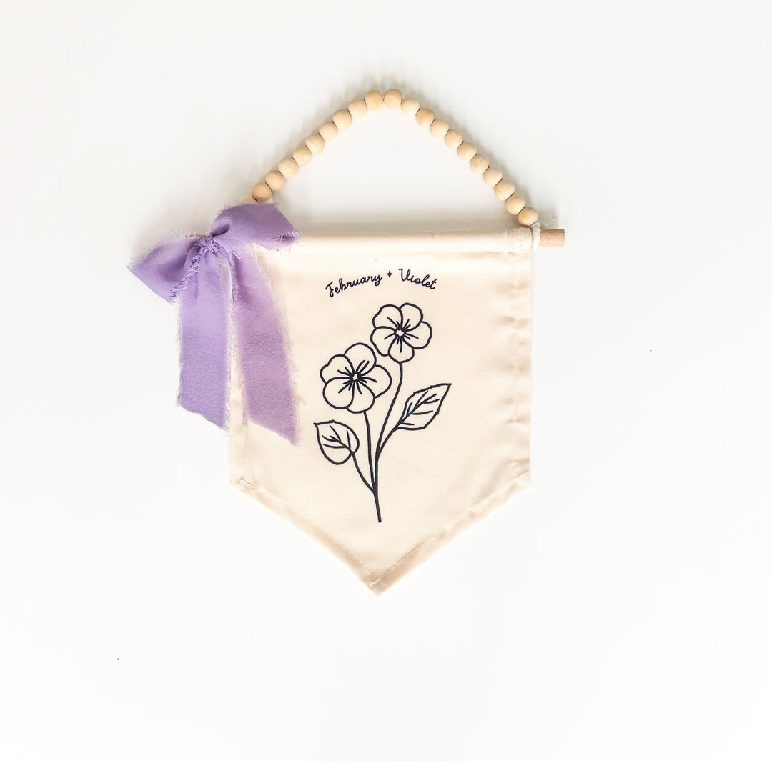 February Birth Month Hang Sign: Violet Flower