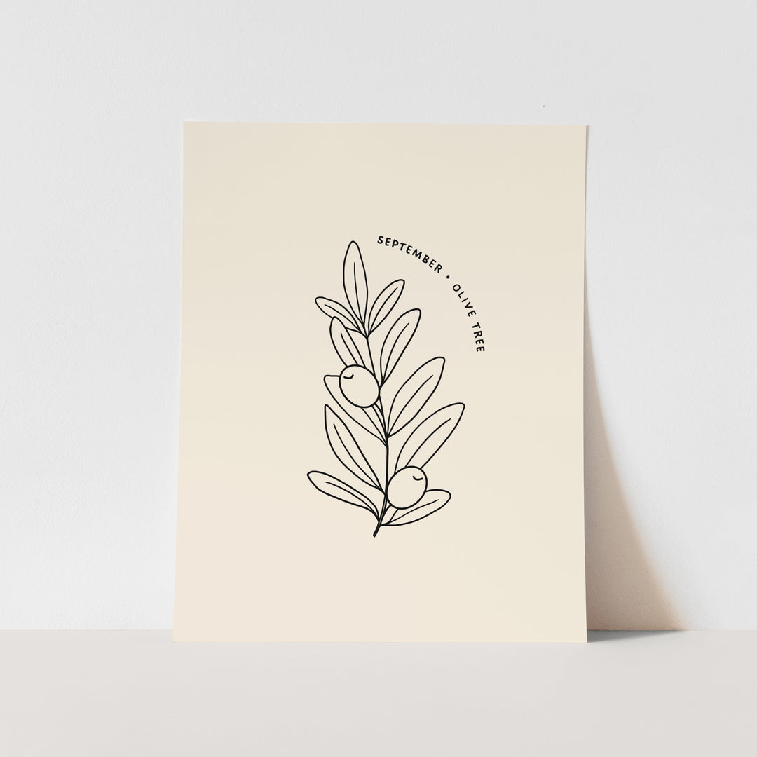September Birth Month Art Print: Olive Tree