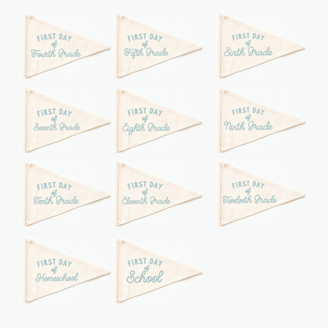 First Day of School Flag: Choose Your Grade (Preschool → 12th) {Blue}