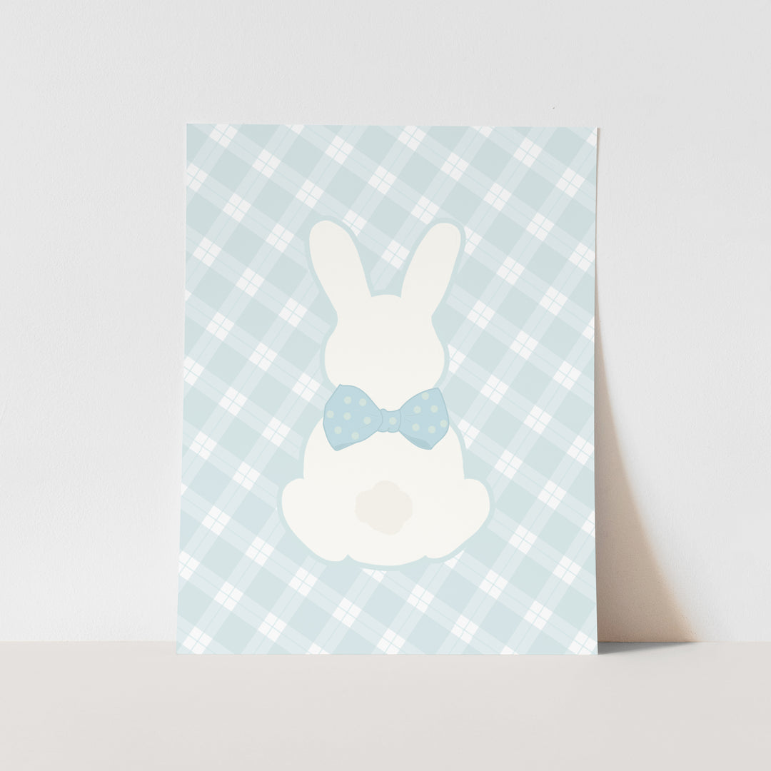 {Blue Gingham} Bow Bunny Art Print
