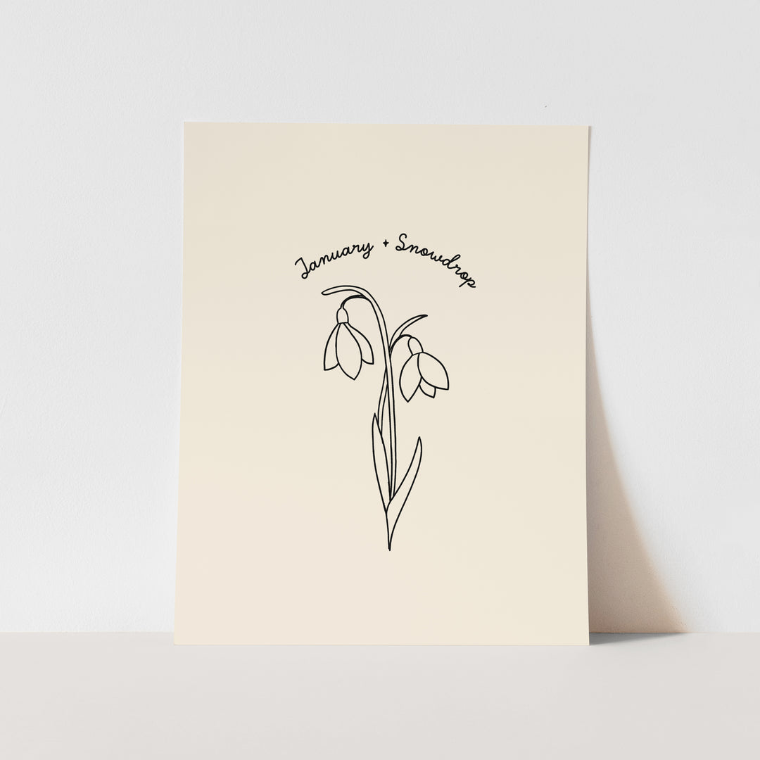 January Birth Month Art Print: Snowdrop Flower