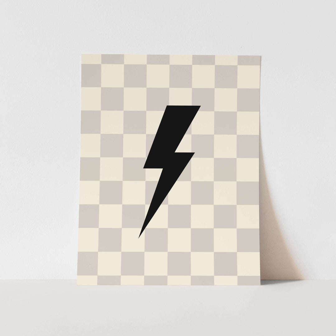 {Light Grey & Natural Check} Lightning Bolt Art Print