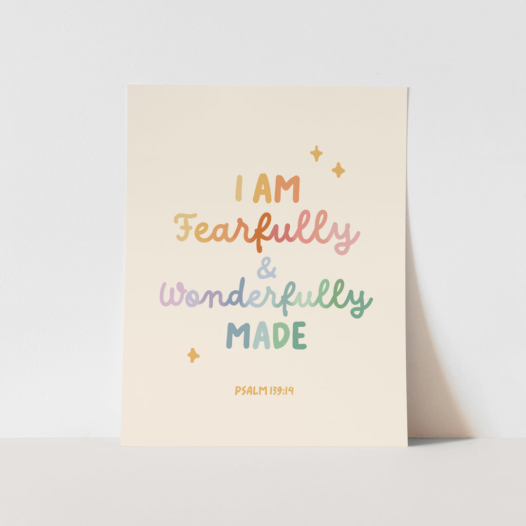 {Rainbow, Vertical} Fearfully & Wonderfully Made Art Print