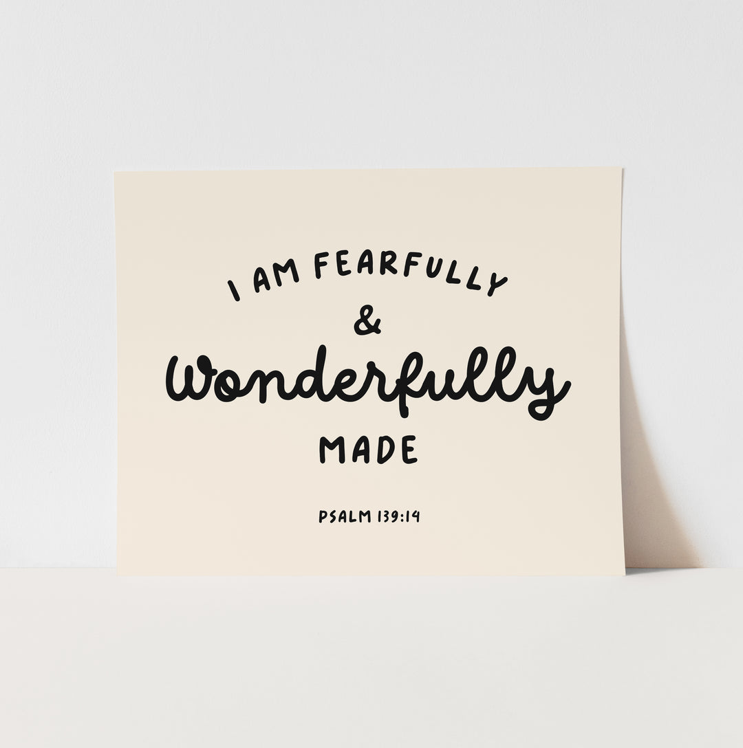 {Natural & Black, Horizontal} Fearfully & Wonderfully Made Art Print