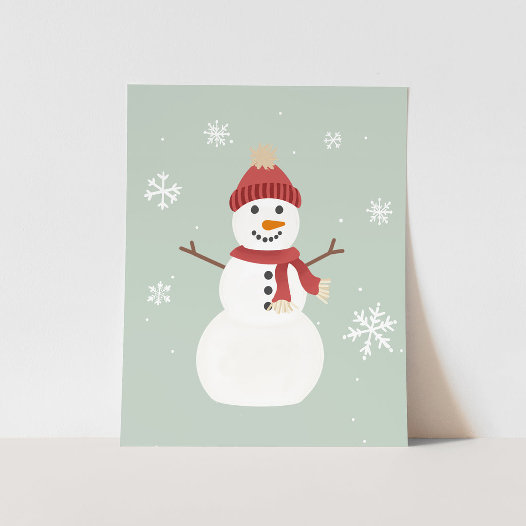 {Blue} Snowman Art Print