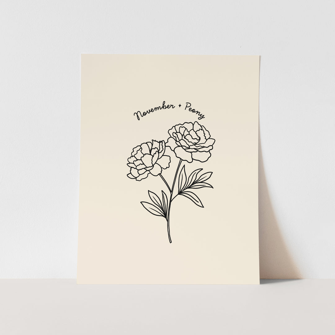 November Birth Month Art Print: Peony Flower