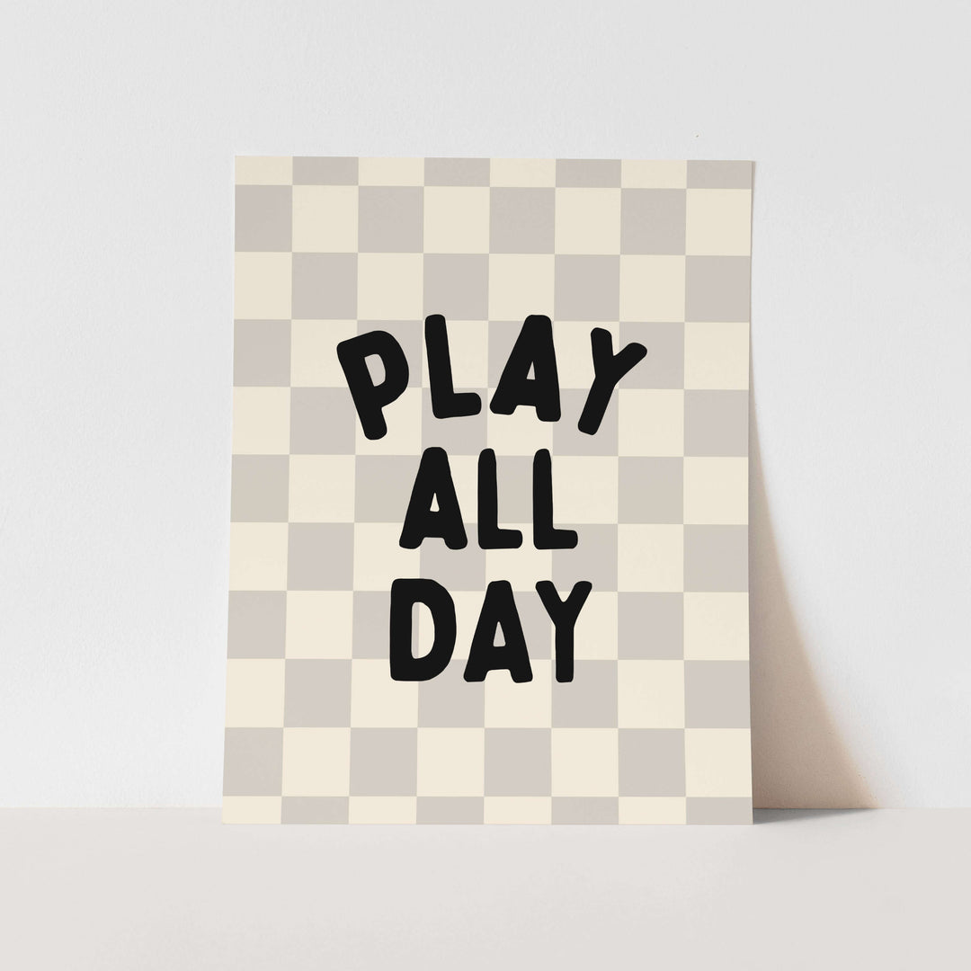 {Light Grey & Natural Check} Play All Day Art Print