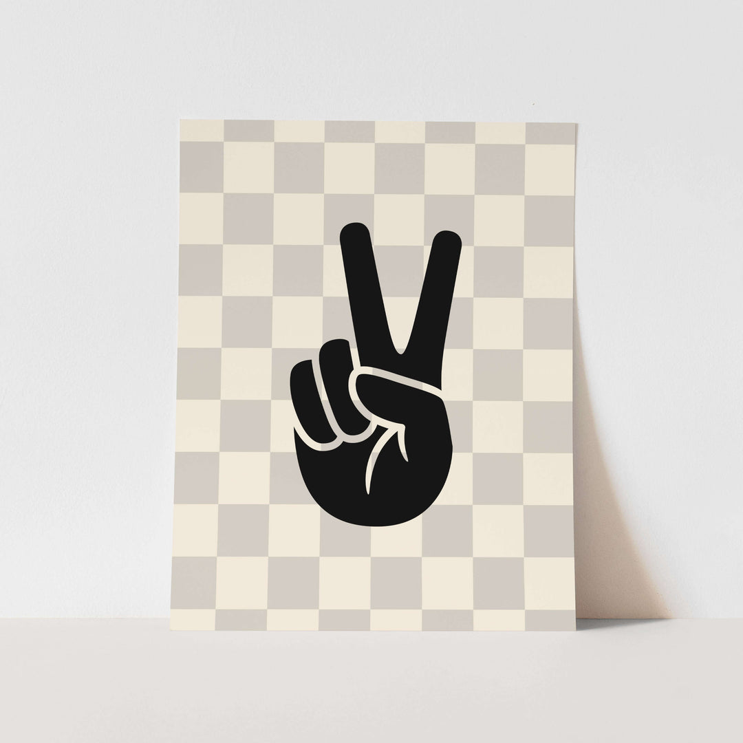 {Light Grey & Natural Check} Peace Sign Art Print