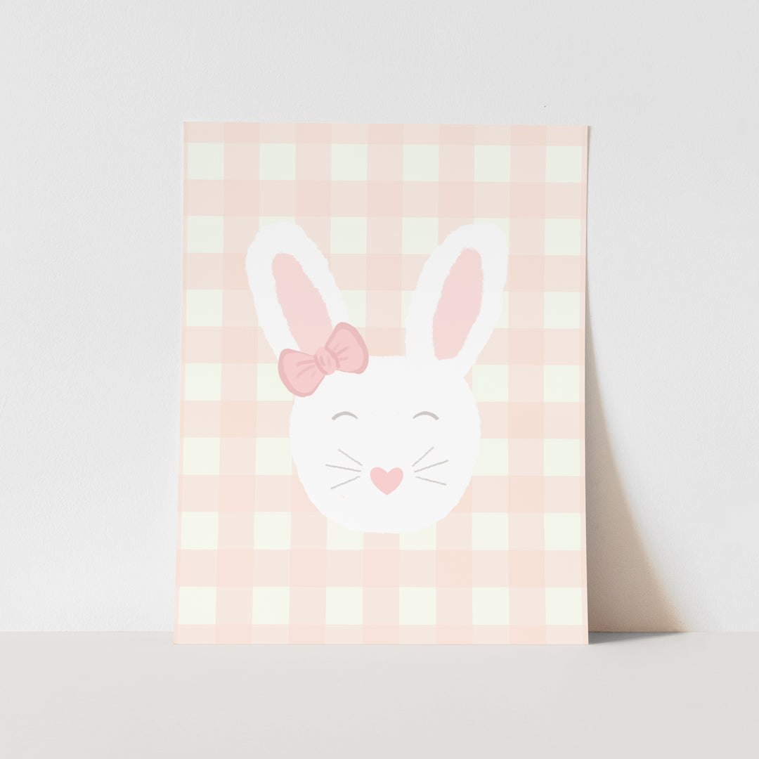 {Pink Gingham} Bunny Art Print