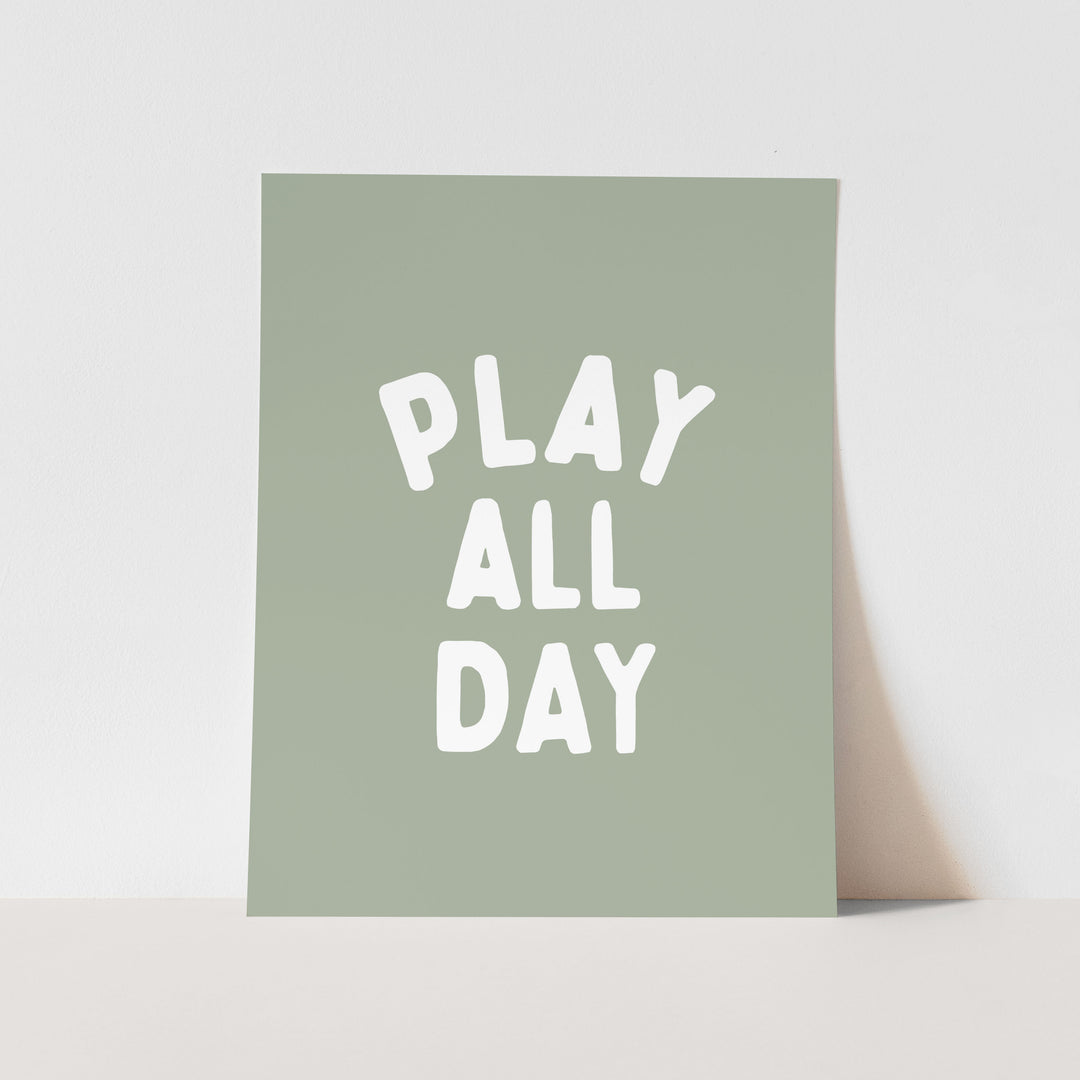 {Green + White} Play All Day Art Print