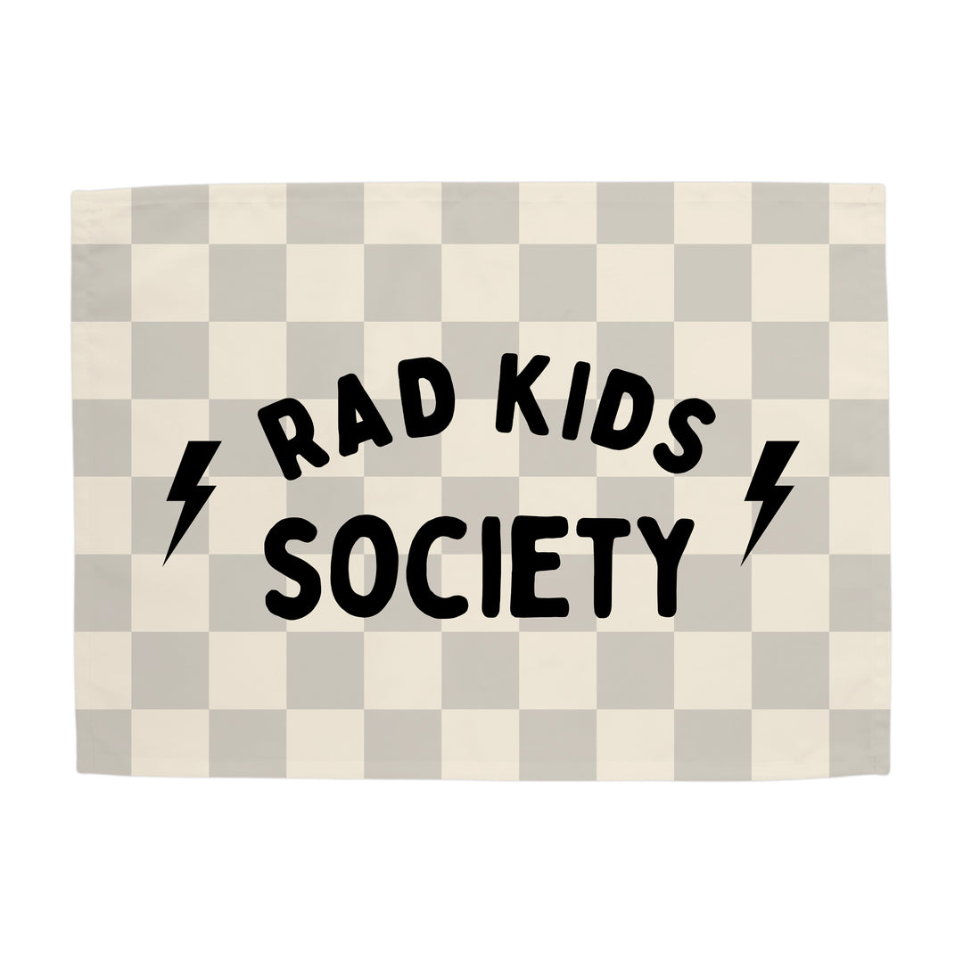 Rad Kids Society Banner - Hunny Prints x @jassn2 {Light Grey & Natural Check}