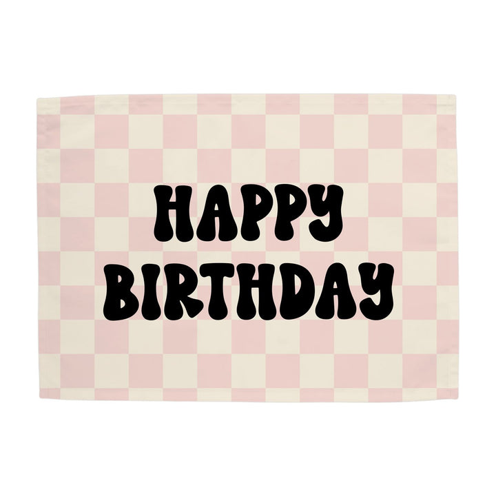 {Black & Pink Check} Happy Birthday Banner