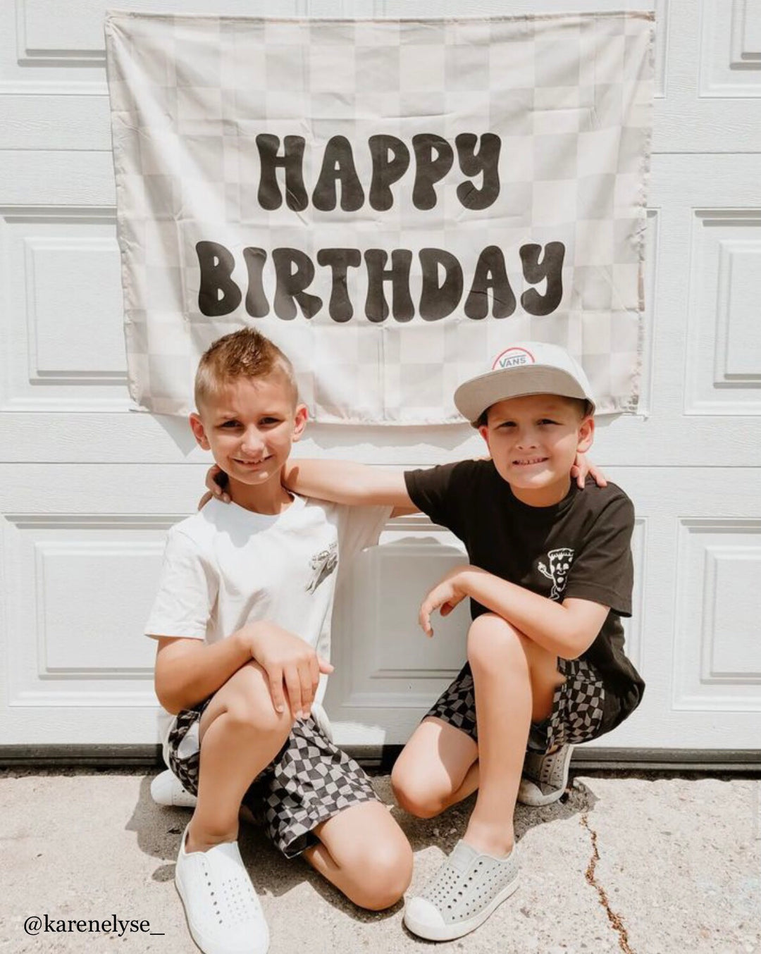 {Black & Grey Check} Happy Birthday Banner