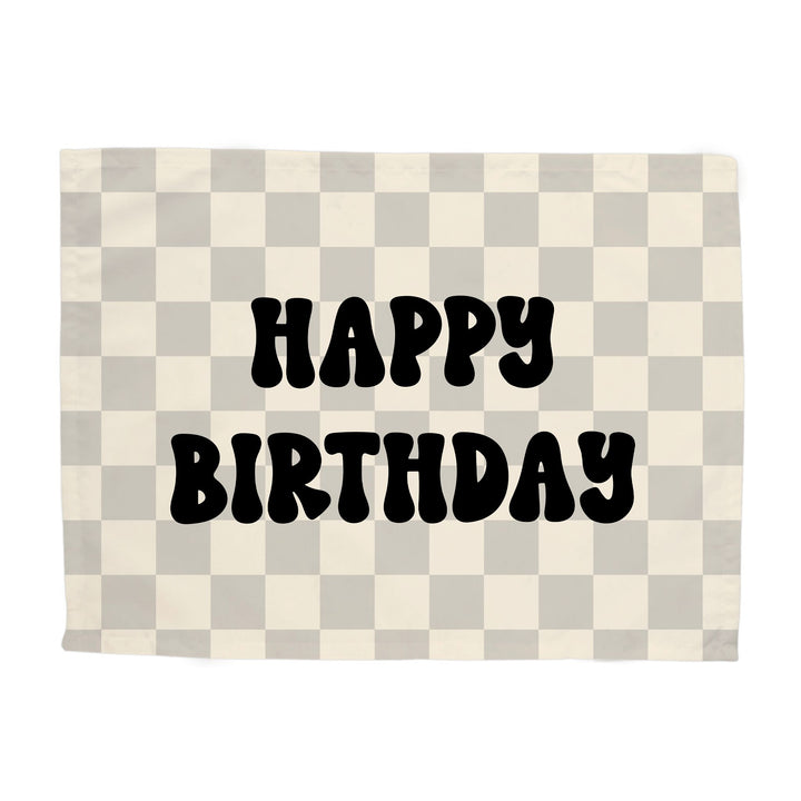 {Black & Grey Check} Happy Birthday Banner