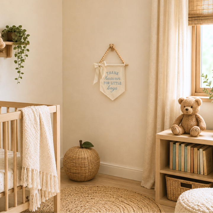 Thank Heaven for Little Boys Hang Sign With Removable Bow