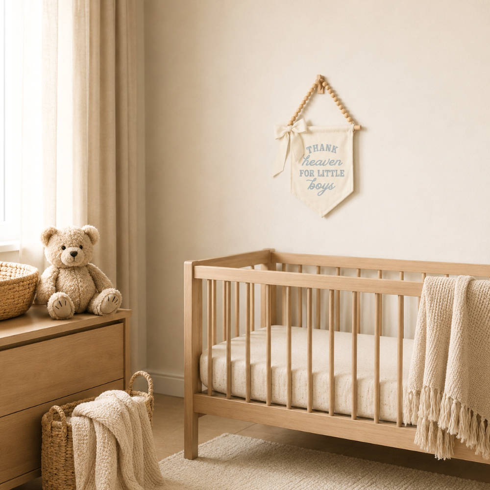 Thank Heaven for Little Boys Hang Sign With Removable Bow