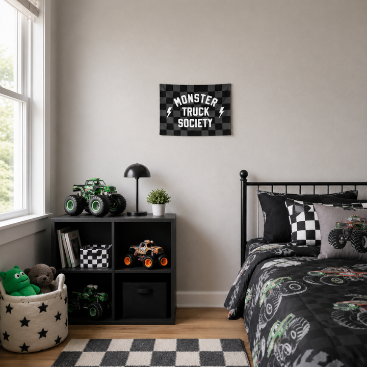 Monster Truck Society Banner - Hunny Prints x @jassn2 {Grey + Black Check}