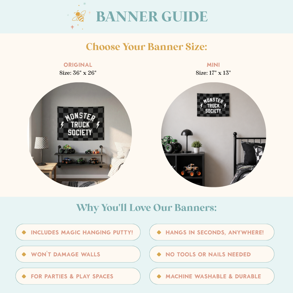 Monster Truck Society Banner - Hunny Prints x @jassn2 {Grey + Black Check}