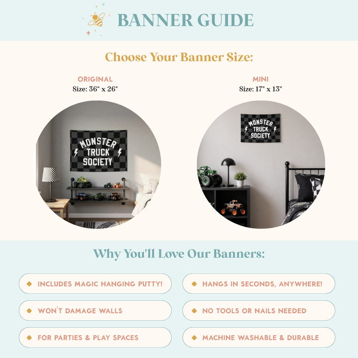 Monster Truck Society Banner - Hunny Prints x @jassn2 {Grey + Black Check}