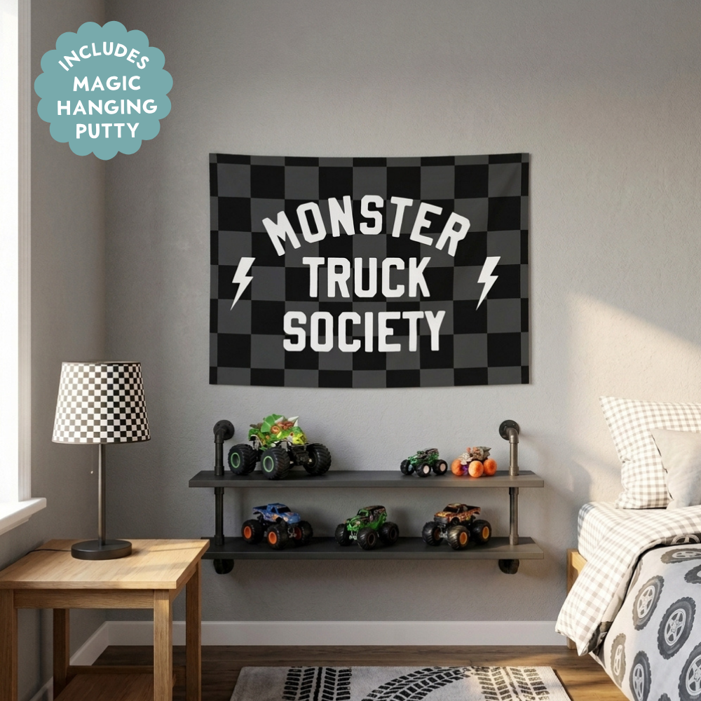 Monster Truck Society Banner - Hunny Prints x @jassn2 {Grey + Black Check}