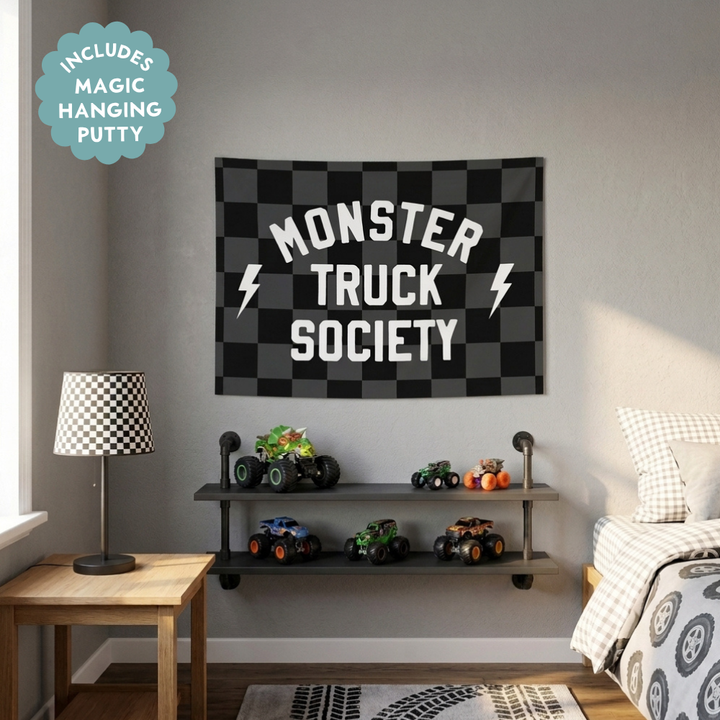 Monster Truck Society Banner - Hunny Prints x @jassn2 {Grey + Black Check}