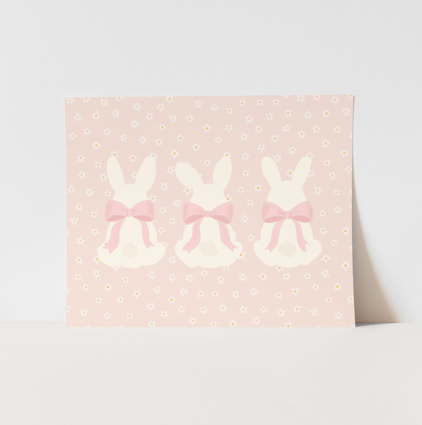 {Pink} Bunnies in Bows Art Print