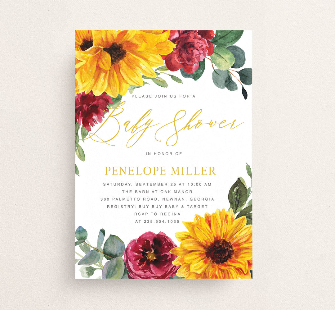 Sunflower Baby Shower Invitation