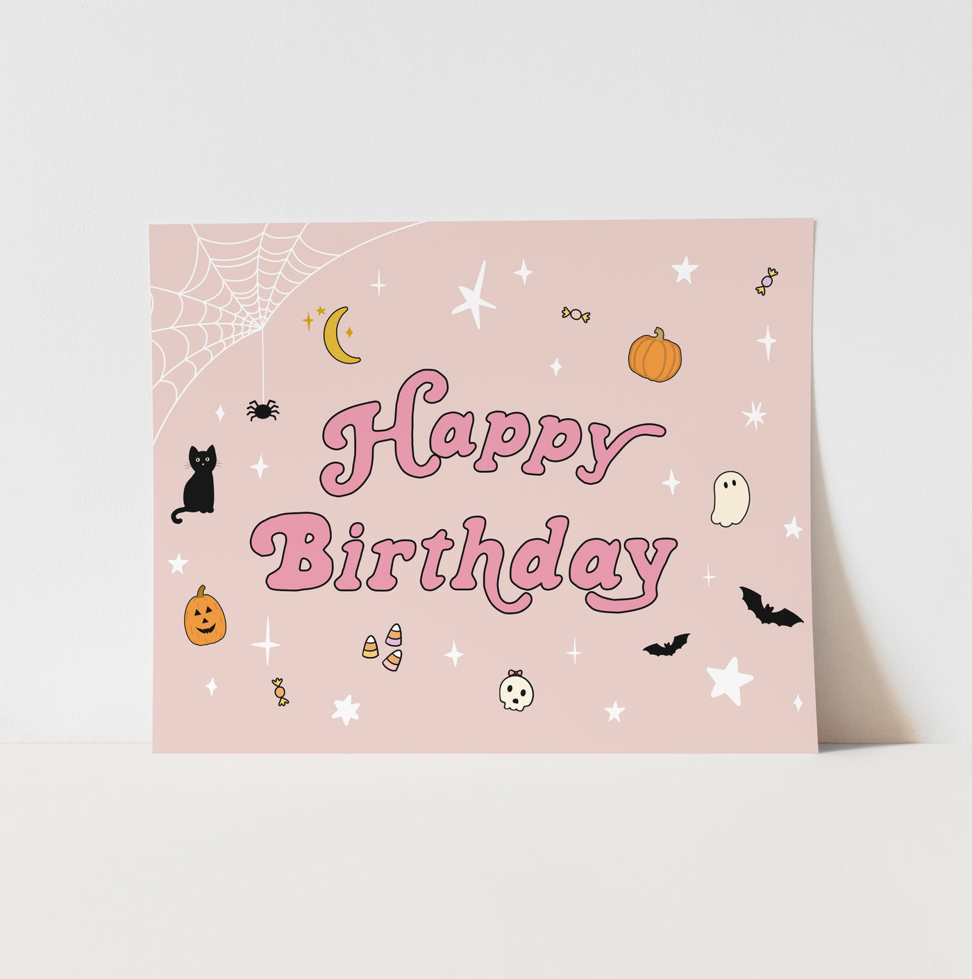 Art Print: {Pink} Halloween Happy Birthday