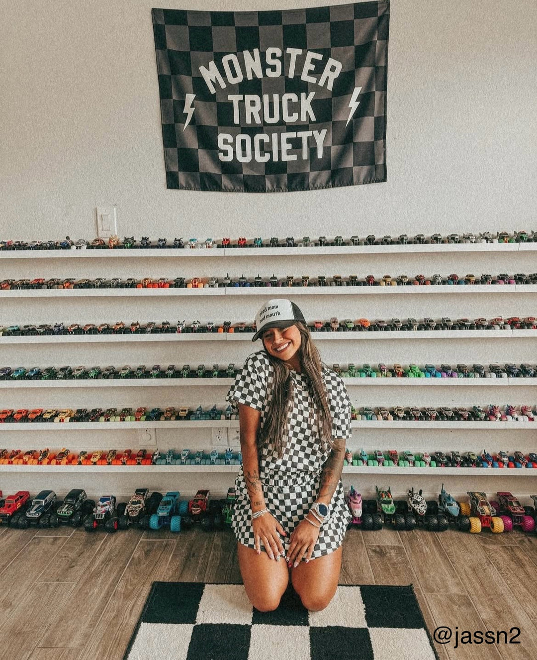 Monster Truck Society Banner - Hunny Prints x @jassn2 {Grey + Black Check}