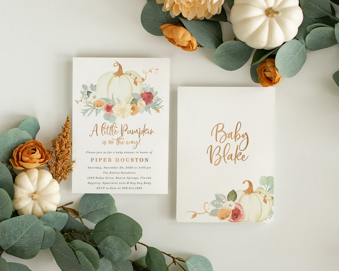 Ivory Fall Pumpkin Baby Shower Invitation