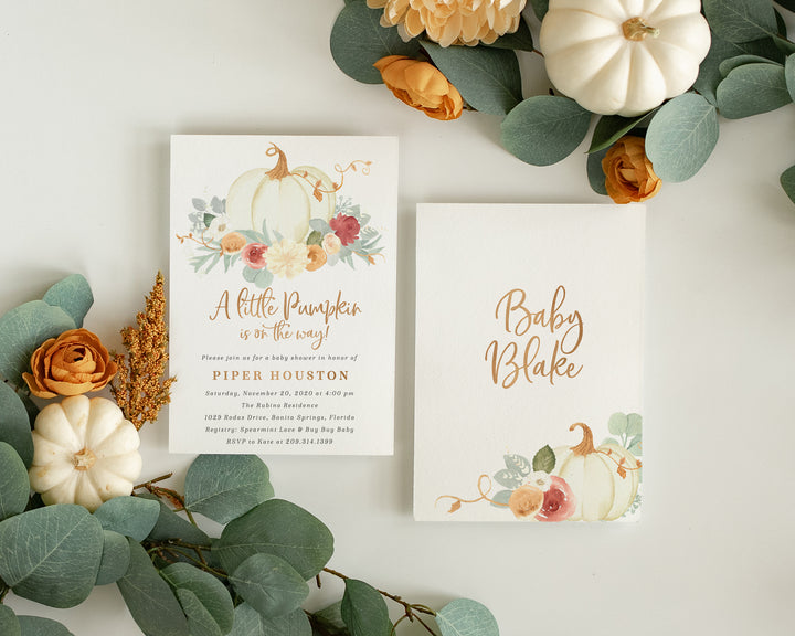 Ivory Fall Pumpkin Baby Shower Invitation