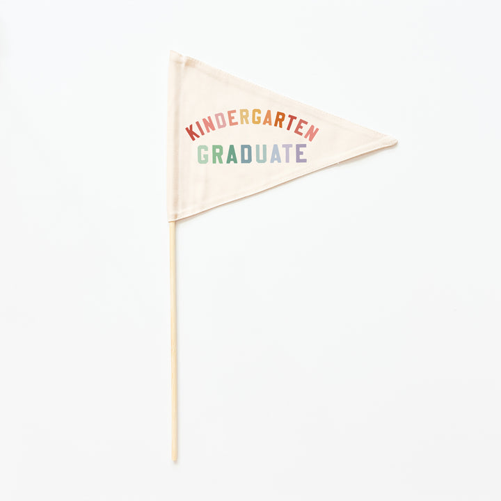 Triangular flag with 'Kindergarten Graduate' text on a white background