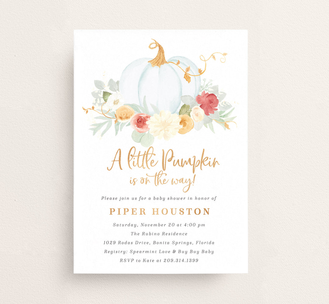 Blue Pumpkin Baby Shower Invitation