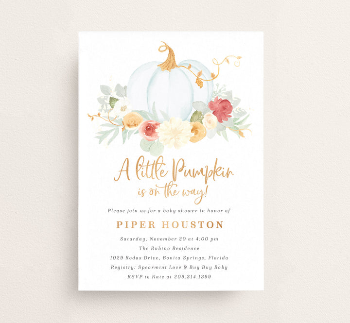 Blue Pumpkin Baby Shower Invitation