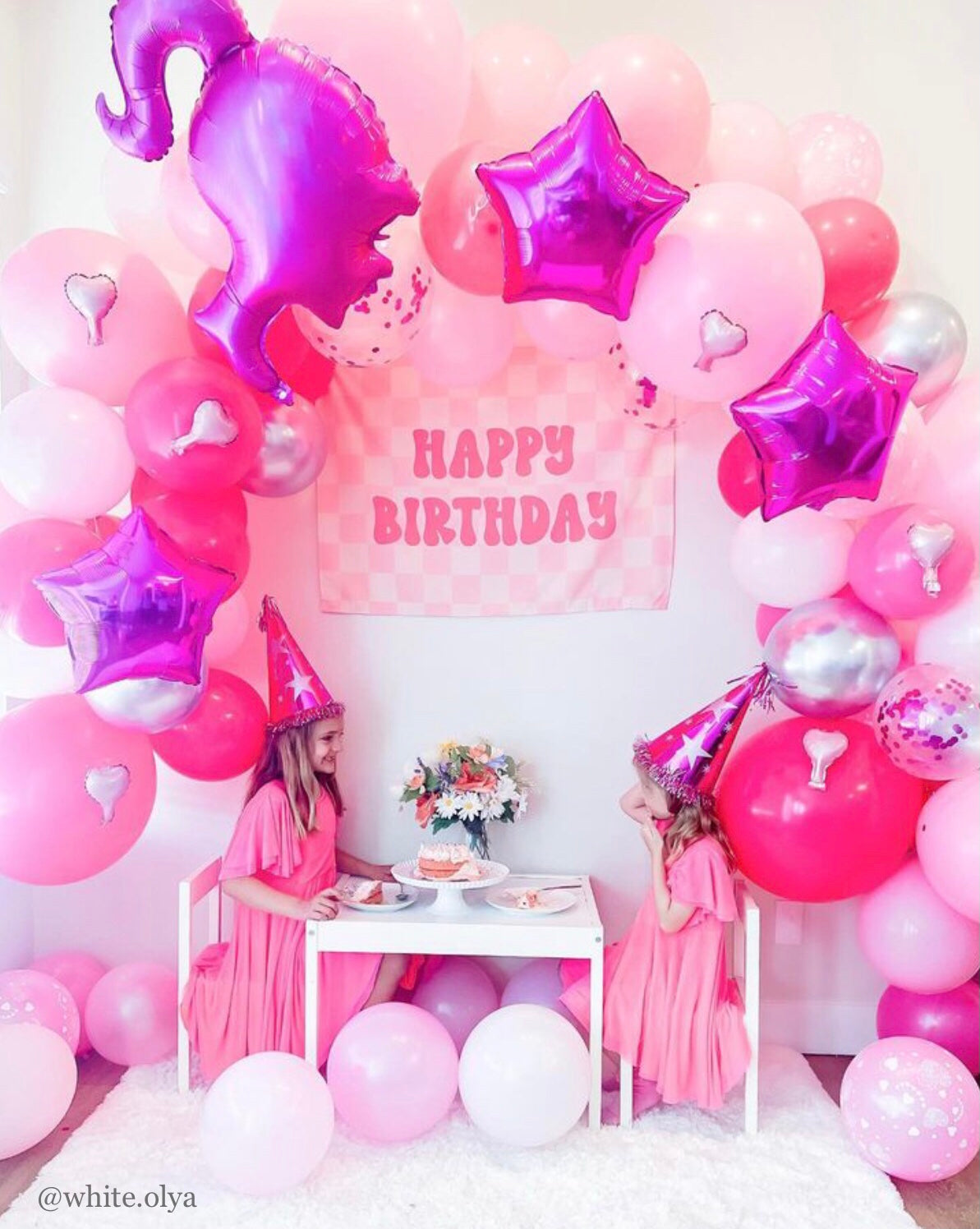 {Hot Pink & Pink Check} Happy Birthday Banner