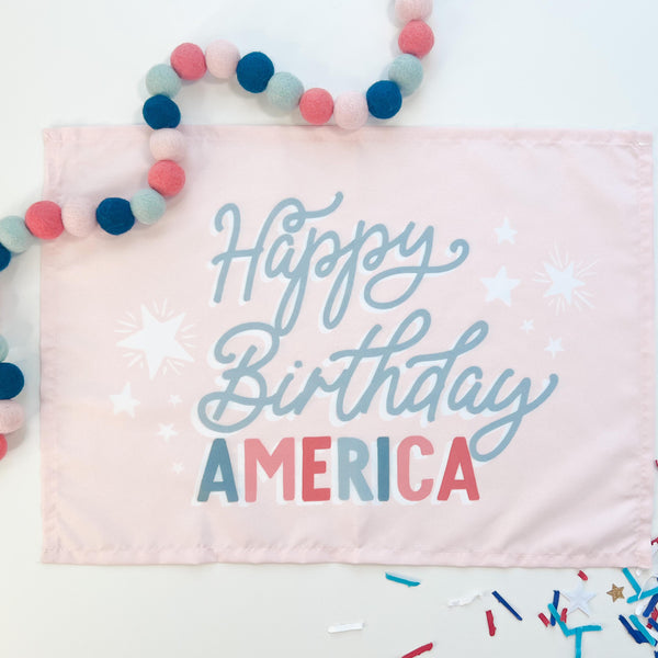 {Pink} Happy Birthday America Banner