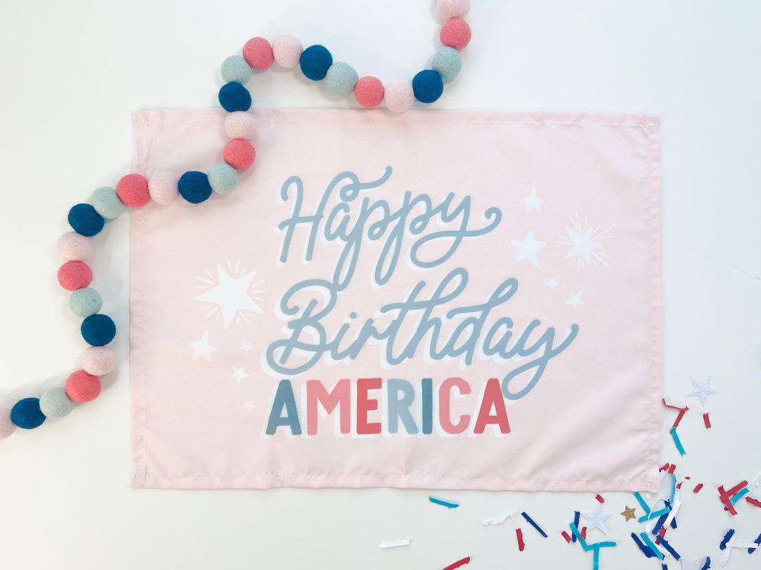 {Pink} Happy Birthday America Banner