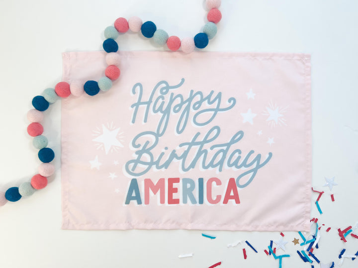{Pink} Happy Birthday America Banner